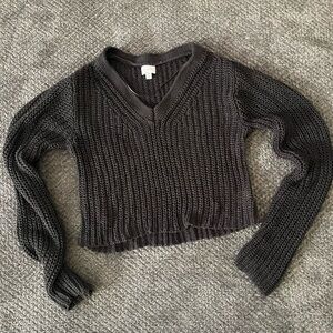 La Hearts Black V-Neck Cable Knit Sweater